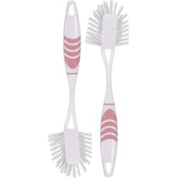 Afwasborstel met ophang lus - 2x stuks - roze - 29 cm - Afwasborstel