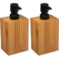 5Five Zeeppompje/dispenser Bamboo Lotion - 2x - lichtbruin/zwart - 8 x 17 cm - 280 ml - hout - Zeeppompjes