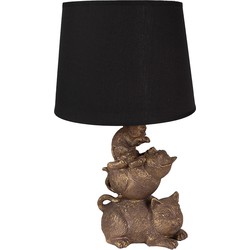 Clayre & Eef Tafellamp Katten Ø 25x43 cm Goudkleurig Zwart Kunststof Bureaulamp