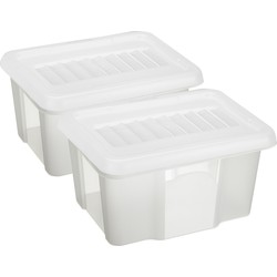 Sunware 2x opslagbox kunststof 24 liter transparant 42 x 33 x 22 cm met deksel - Opbergbox