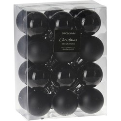 24x stuks kleine kunststof kerstballen zwart 3 cm - Kerstbal