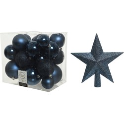 Kerstversiering kunststof kerstballen met piek donkerblauw 6-8-10 cm pakket van 27x stuks - Kerstbal