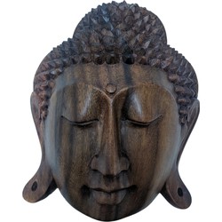 Handgemaakt Boeddhabeeld uit Bali – Boeddha hoofd uit donker hout 20 cm | Inspiring Minds