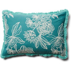 Riviera Maison Kussensloop bloemenprint 65x45 cm, Kussenhoes, decokussen rechthoek - RM Salinas Pillow Cover - Blauw - Katoen