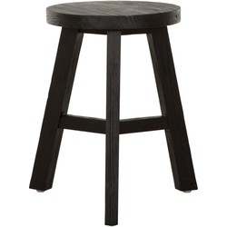 MUST Living Stool Toto,44xØ30 cm, black recycled teakwood with natural cracks