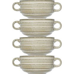 Cosy & Trendy Kommetjes/soepkommen voor dessert/ontbijt - 4x - Keramiek - D11 x 6 cm - groen print - Kommetjes