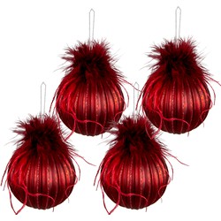 Clayre & Eef Kerstbal Set van 4  Ø 8 cm Rood Glas Kerstboomversiering