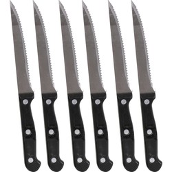 Urban Living Steakmessen/vleesmessen - 12x stuks - RVS - zwart/zilver - 22 cm - Messen