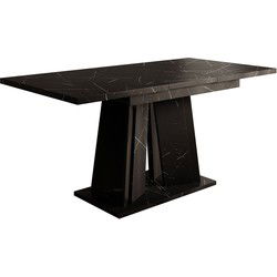 Meubella - Eetkamertafel Delilah - Zwart marmerlook - 160 cm - Uitschuifbaar