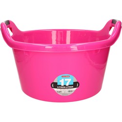 Groot kunststof teiltje/afwasbak rond met handvatten 17 liter roze - Afwasbak