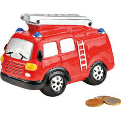 Spaarpot brandweerauto van keramiek rood (B/H/D) 16x12x8cm