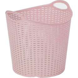 Plasticforte Gevlochten wasmand/opbergmand - flexibel - roze - 27 liter - rond - kunststof - Wasmanden
