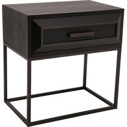PTMD Lixly Black wood iron frame bedside cabinet