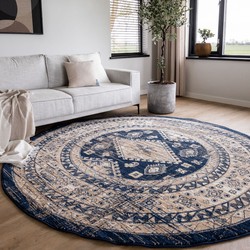 Rond Vintage Vloerkleed Aila Blauw - Polypropyleen - Rond 240 Ø - (XXL)