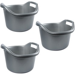 5x Emmer afwasteil met handvatten 6 liter zilver 29 x 19 cm schoonmaakartikelen - Emmers