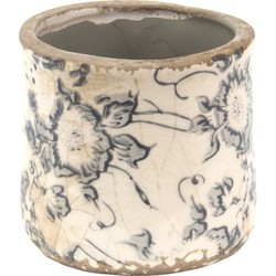 Clayre & Eef Bloempot  Ø 8x7 cm Grijs Beige Keramiek Bloemen Bloempot binnen