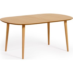 Kave Home - Oqui uitschuifbare tafel in eiken fineer en massief houten poten 160 (260) x 100 cm