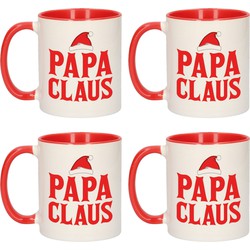 Set van 4x stuks papa Claus mokken/bekers kerstcadeau vader rood Kerstmis 300 ml - Bekers