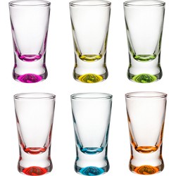 Glasmark Shotglaasjes/borrelglazen - glas - gekleurde onderzijde - 6x stuks - 25 ml - Drinkglazen