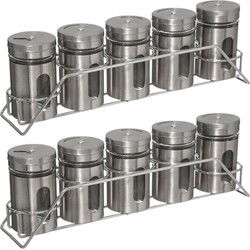 5five Kruidenrekje met 5 kruidenpotjes - 2x - 28 cm - RVS - Keukenkruiden - Kruidenrekken