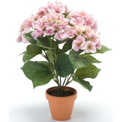 Roze hortensia kunstplant in kunststof pot 40 cm - Kunstplanten