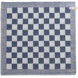 Knit Factory Gebreide Keukendoek - Keukenhanddoek Block - Ecru/Jeans - 50x50 cm