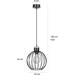 Tornio hanglamp zwart met licht houtstructuur metaal 1x E27
