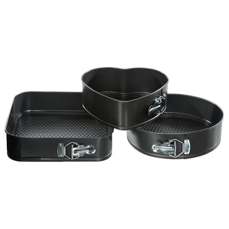 Decopatent® Springvormen Bakvorm Set - SET van 3 Stuks (Vierkant 26 Cm / Rond Ø24 Cm / Hart 22cm) - Bakvormen Cakevorm & Taartvorm - 