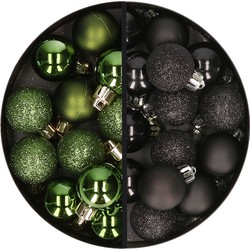 34x stuks kunststof kerstballen groen en zwart 3 cm - Kerstbal