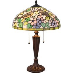 LumiLamp Tiffany Tafellamp  Ø 41x60 cm Geel Groen Glas Driehoek Vogel Tiffany Bureaulamp