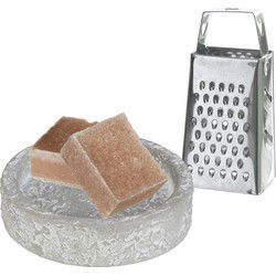 Ideas4seasons Amberblokjes/geurblokjes cadeauset - sandelhout geur -inclusief schaaltje en mini rasp - Amberblokjes