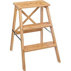 5Five Keukentrapje/opstapje 3 treden - Inklapbaar - Bamboe - H63 cm - Huishoudtrapjes