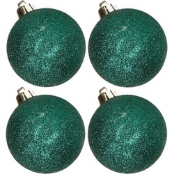 4x stuks kunststof glitter kerstballen donkergroen 10 cm - Kerstbal