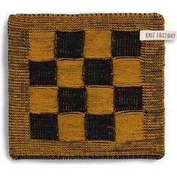 Knit Factory Gebreide Pannenlap Block - Zwart/Oker - 23x23 cm