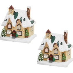 2x stuks kerstdorp kersthuisjes huizen met verlichting 9 x 11 x 12,5 cm - Kerstdorpen