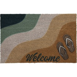 Clayre & Eef Deurmat  75x45 cm Bruin Geel Kokosvezel Rubber Rechthoek Welcome Kokosmat