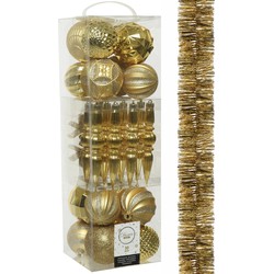 Decoris 30x stuks kunststof kerstballen en ornamenten met slinger goud - Kerstbal