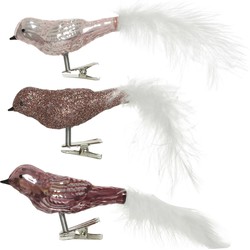3x stuks glazen decoratie vogels op clip roze tinten 8 cm - Kersthangers
