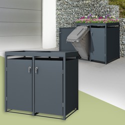 Afvalbakbox met plantendak voor 2 afsluitbare afvalbakken 132x80x124 cm antraciet staal ML design