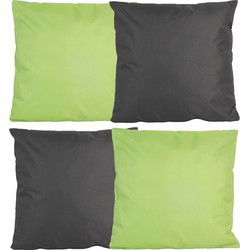Bank/tuin kussens set - voor binnen/buiten - 4x stuks - groen/antraciet grijs - 45 x 45 cm - Sierkussens