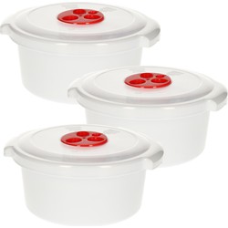 Plastic Forte Magnetronschaal - 3x - deksel/ventiel - 500 ml - wit - kunststof - BPA vrij - Magnetronbakken