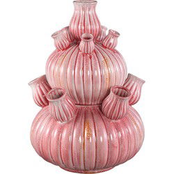 PTMD Nolou Pink Ceramic Tulip Vase Ribbed Round L