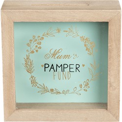 Clayre & Eef Spaarpot  15x5x15 cm Beige Blauw Hout Vierkant Mum's Pamper Fund Leuke Spaarpot