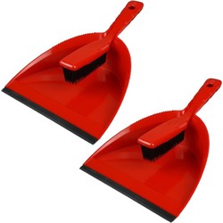 2x stuks stoffer en blik kunststof/rubber rood - Stoffer en blik