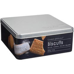 5Five Koektrommel biscuits - metaal - zwart/zilver - 20 x 20 x 8 cm - Voorraadblikken