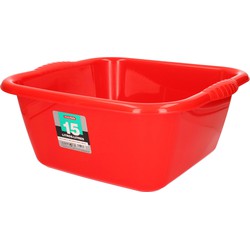 Kunststof teiltje/afwasbak vierkant 15 liter rood - Afwasbak