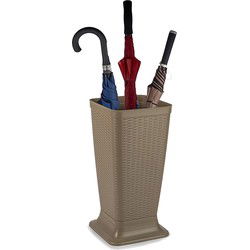 Plasticforte Paraplubak/parapluhouder - beige - rotan gevlochten kunststof - D26 x H52 cm - Paraplubakken