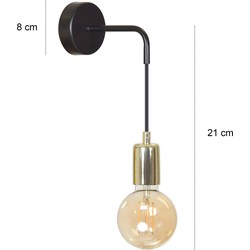 Kotka 1x E27 G95 wandlamp zwart met messing
