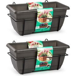 Plasticforte Balkonbak - 3x - antraciet - 40cm - plantenbak met hanger - Plantenbakken