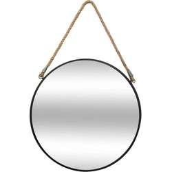 Atmosphera Spiegel/wandspiegel - rond - D55 cm - metaal/glas - zwart - Spiegels